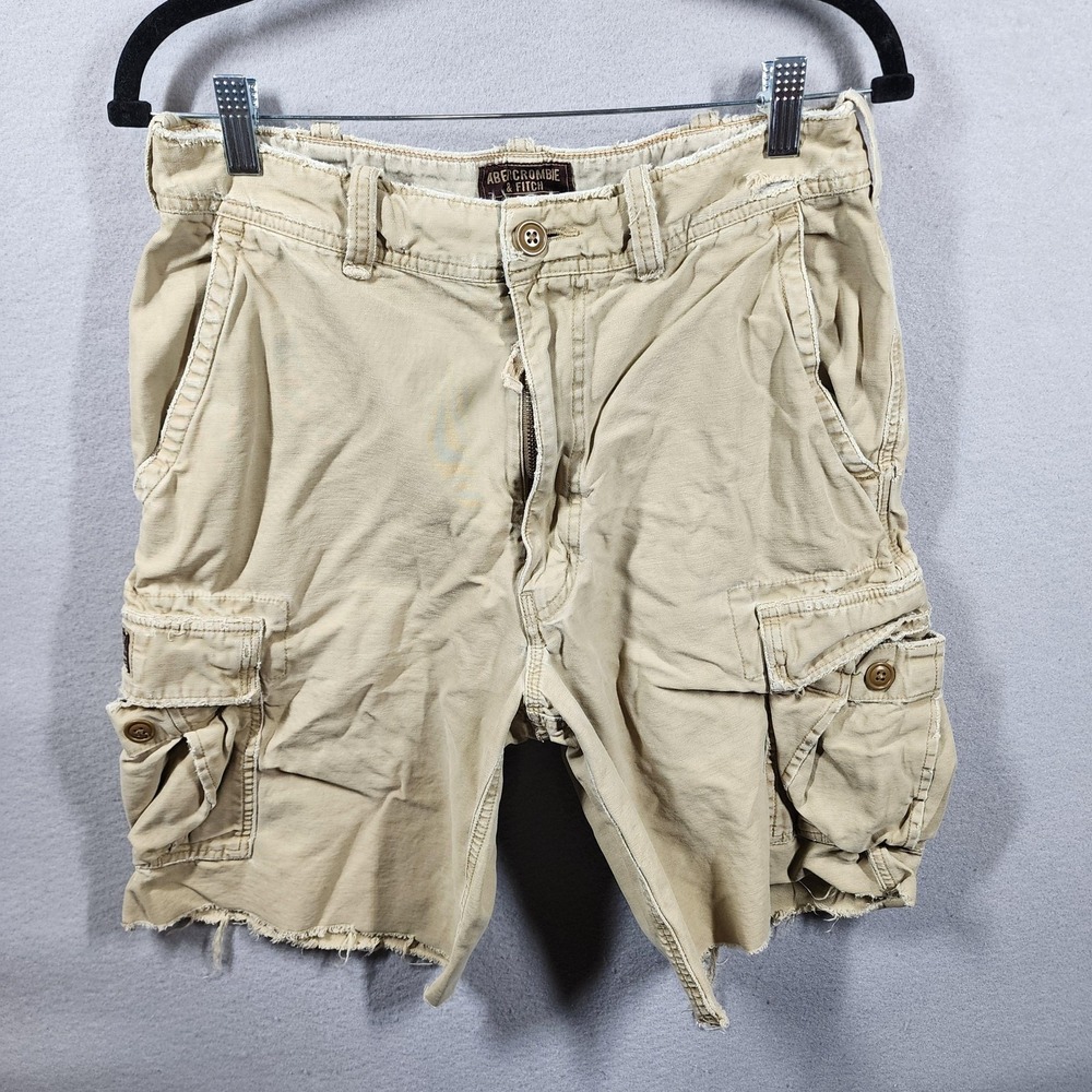 Vintage Abercrombie Fitch Cargo Shorts Mens 31 Distressed Raw Hem Frayed Utility
